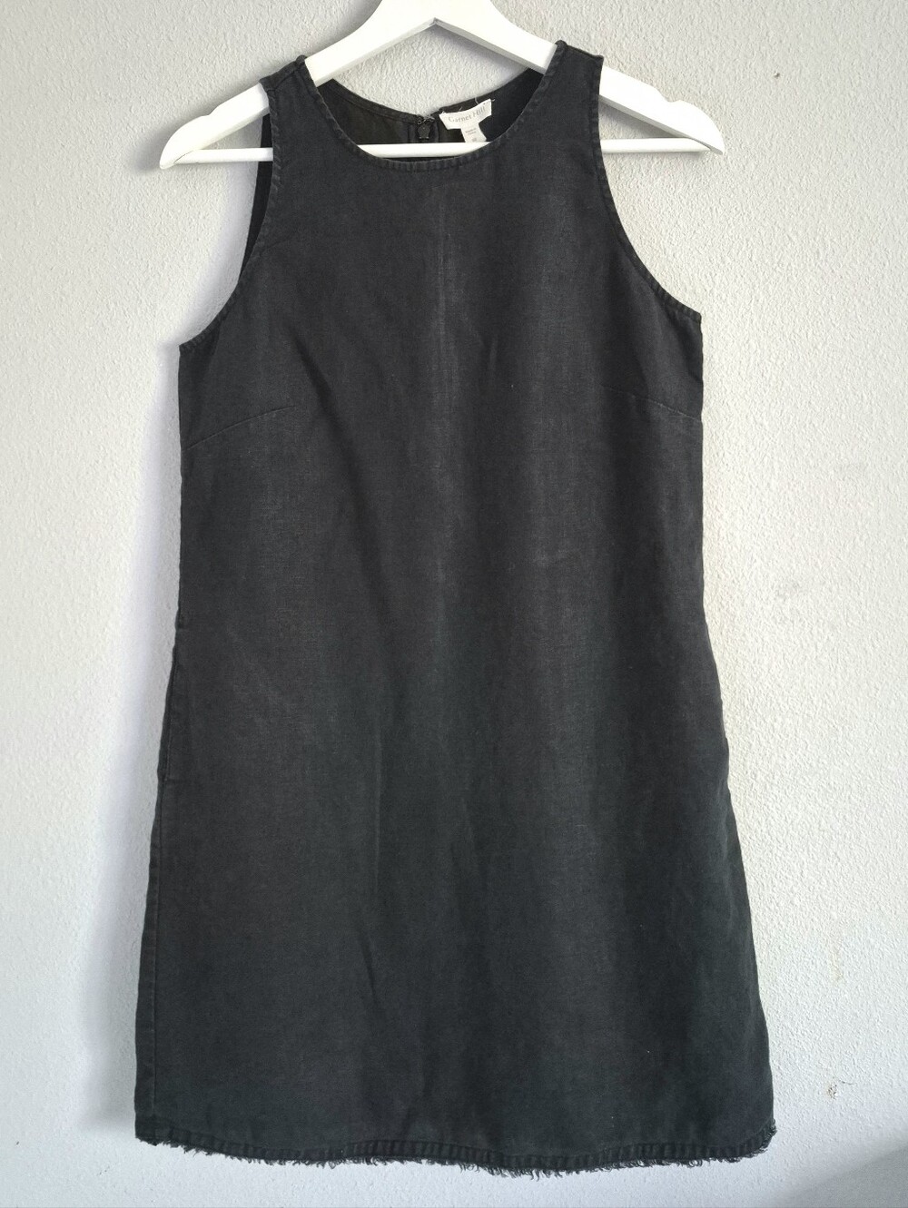 Garnet Hill Harborside Linen Fringed Hem Black Dress Size 2 Minimalist